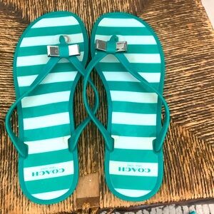 Turquoise Coach Jelly Flip Flops